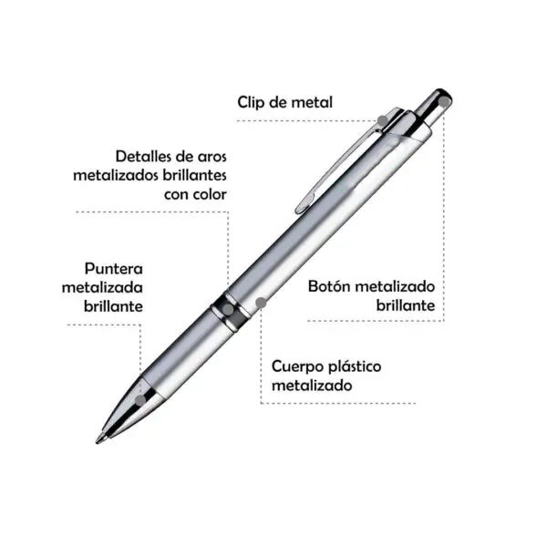Bolígrafo Metalizado Cuarzo Plata